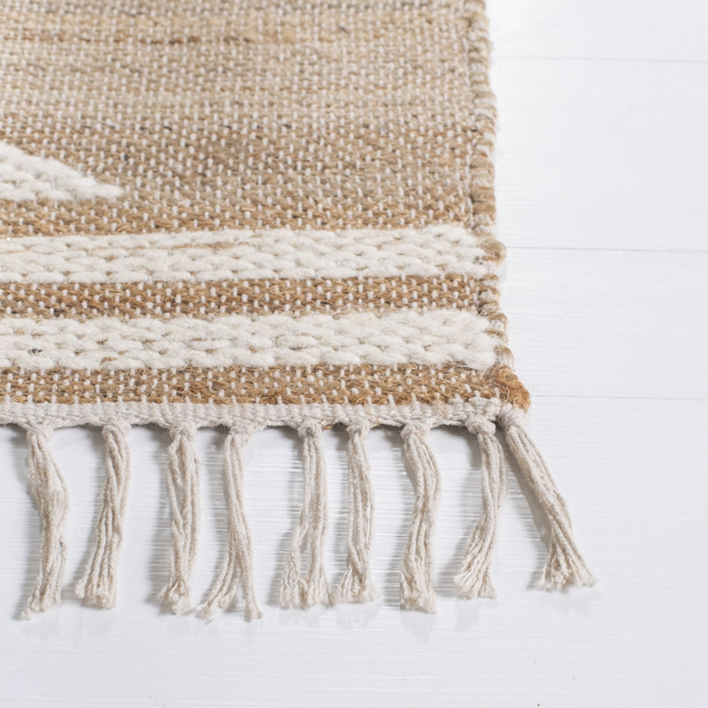 Adelina Geometric Handmade Flatweave Jute/Wool Natural/Ivory Area Rug, Runner 2'3" x 7'