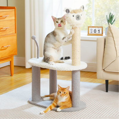 Arbre à chat en forme d'alpaga avec boule de printemps, poteau à griffes en sisal, tour pour chat de 35,4 po de hauteur
