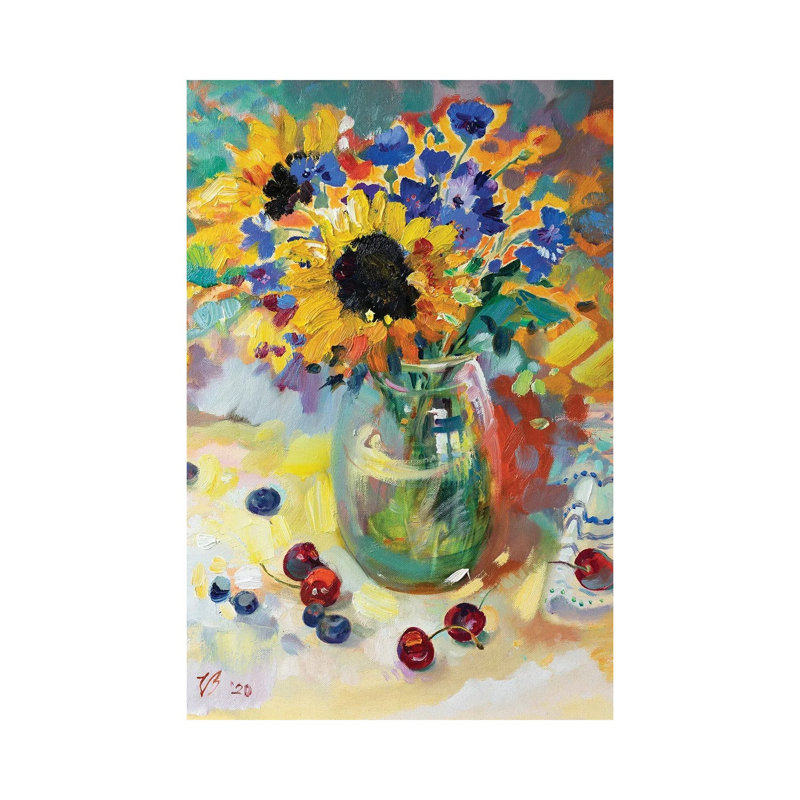 Summer Bouquet In Glass Vase by Katharina Valeeva - Wrapped Canvas Painting, 20.32 cm H x 30.48 cm W