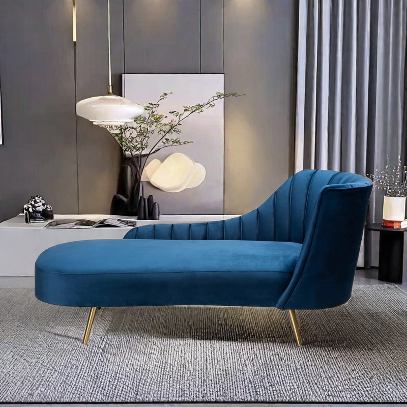Chaise longue en velours avec structure en bois massif, Accoudoir à droite (vu de face)