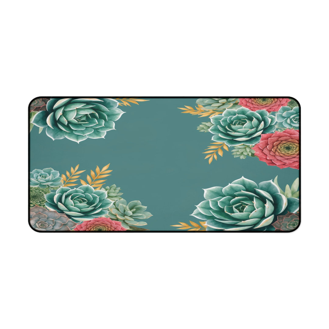 Watercolor Succulent Desk Mat, Botanical Garden Art, Green Red Plant Design, Aesthetic Office Decor, Nature Inspired Mouse Pad, Computer Mat