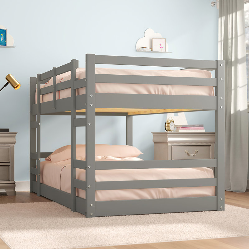 Lit superposé simple en bois massif de 130 x 130 oz par Fe + Rae ™, gris