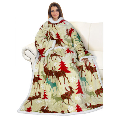 Couverture sherpa avec accoudoirs à manches longues, grande couverture en molleton super chaud pour adulte