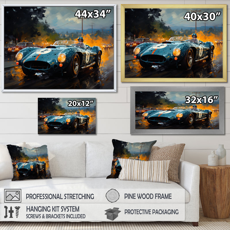 Jaune et noir, Grand Prix, voiture de course II - art mural, Toile tendue, H 28 po x l 60 po x P 1,5 po