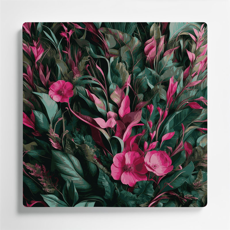 Abstrait floral 40, art mural vert en métal, H 12 po x l 12 po
