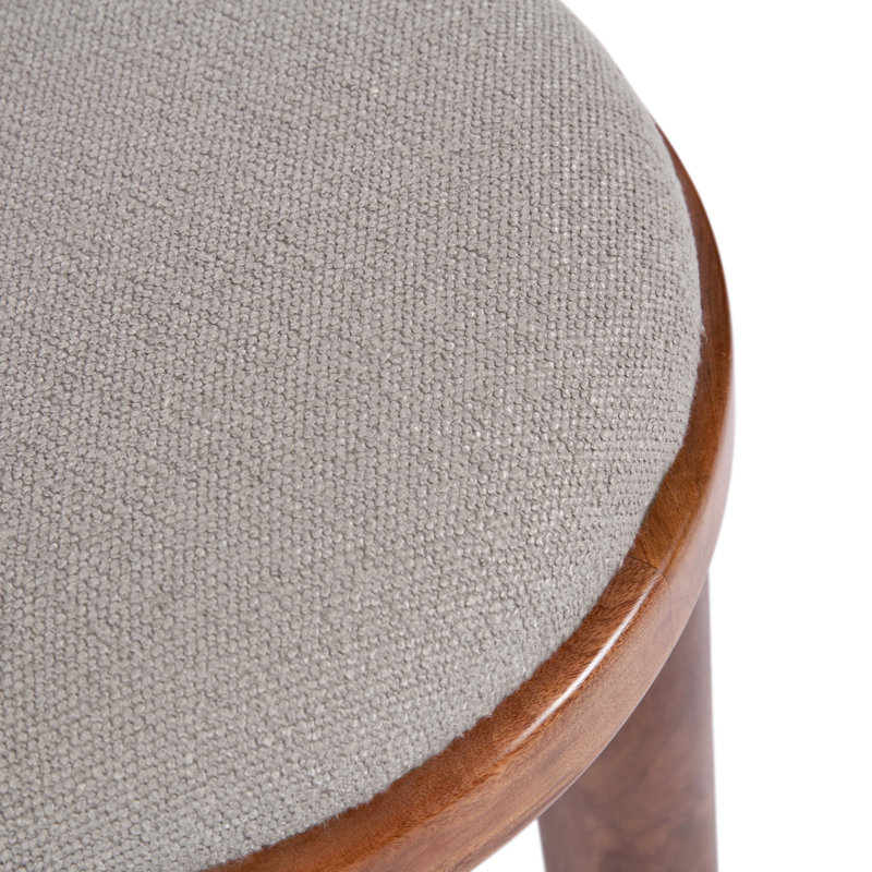 Zoda Fabric Ottoman with Mango Wood Base, Gray/Brown