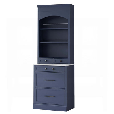 Modern 83.7inch High Kitchen Pantry, Freestanding Tall Hutch with Faux Marble Top and 5 Storage Drawers