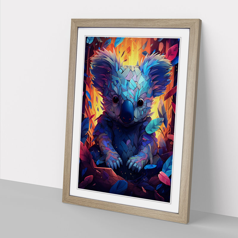 Koala Bear Futurism 1 Piece Single Picture Frame Wall Art, 46cm H x 34cm W x 2cm D, Oak Framed