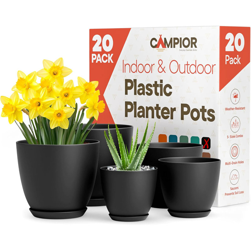 Pots de fleurs en plastique avec drainage Campior Noir