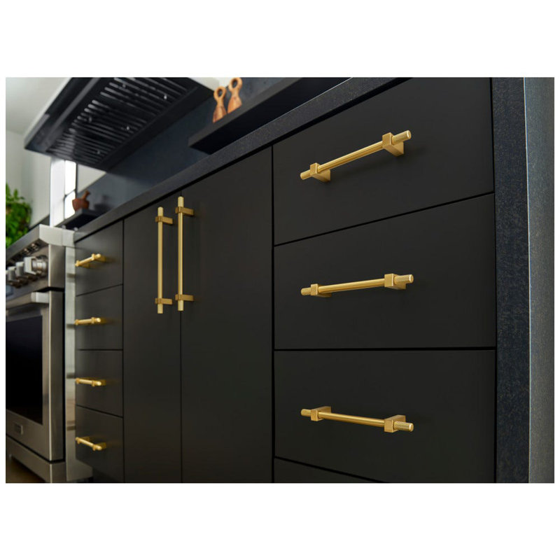 Larkin 3 Knurled Center Bar Pull, Brushed Gold, 3 3/4"