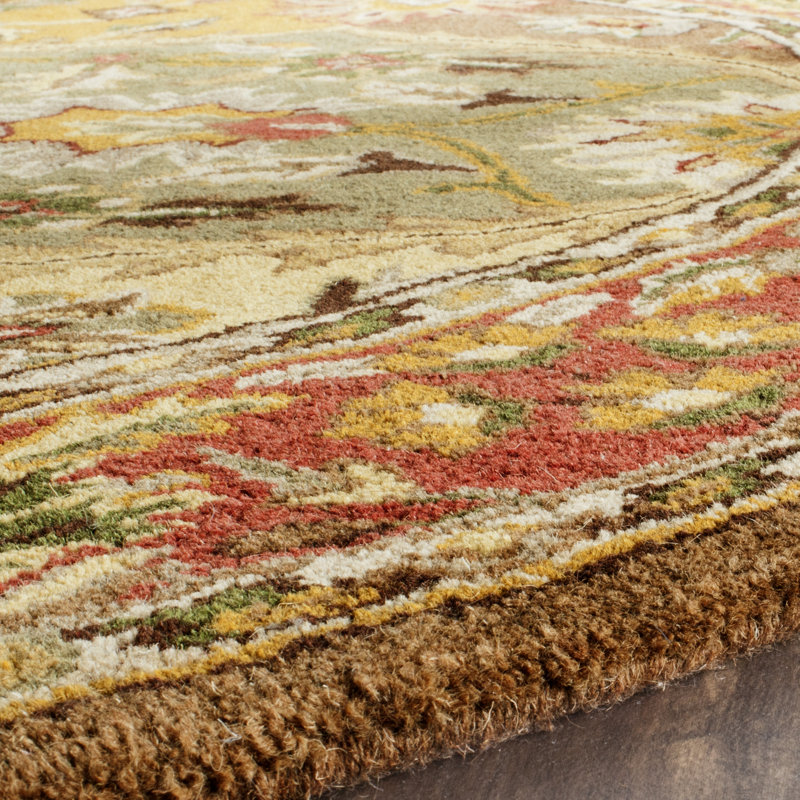 Geno Hand Tufted Wool/Cotton/Latex Oriental Rug in Red/Yellow/Green, Round 6'