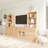 Kitchen Pantry Cabinet With Tempered Glass Doors And Open Shelves, Storage Bookshelf With Drawers (B+E+G+C)