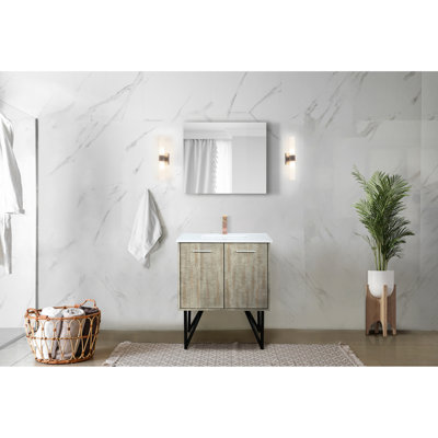 Rustic Bathroom Vanity 30 In. Wide With Stain - Quartz Surface, Rose Gold Faucet And 28 Camera Integrated Mirror W Bath White Top, Single Hole Oval