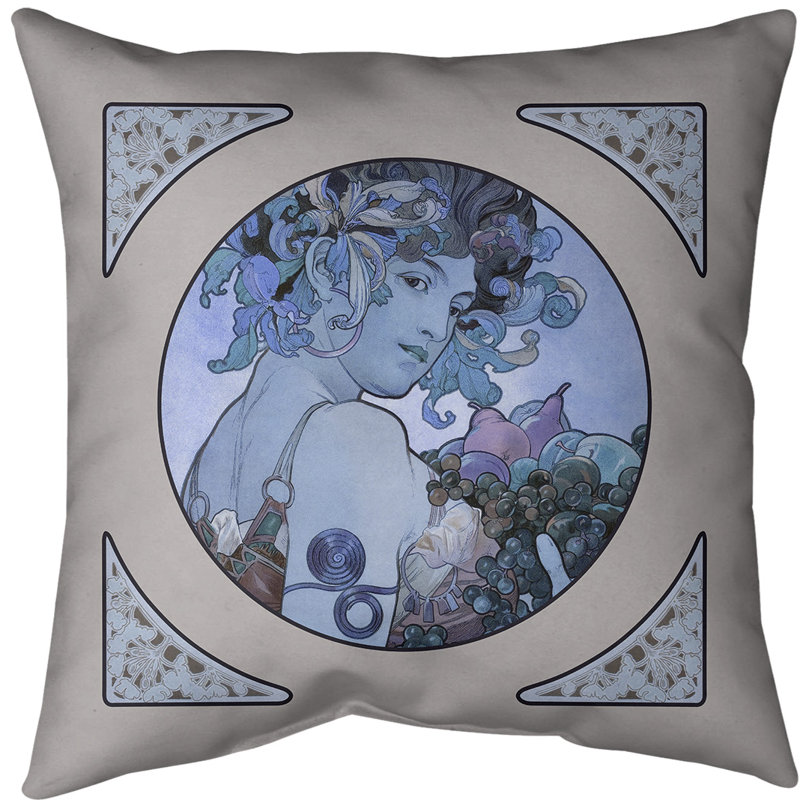 Housse pour coussin en mucha alphonse fruit panel, Bleu, Sergé de coton