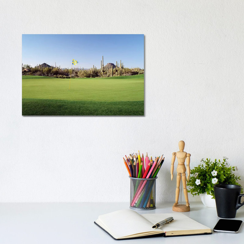 Golf Flag In A Golf Course, Troon North Golf Club, Scottsdale, Maricopa County, Arizona, USA by Panoramic Images - Wrapped Canvas Print