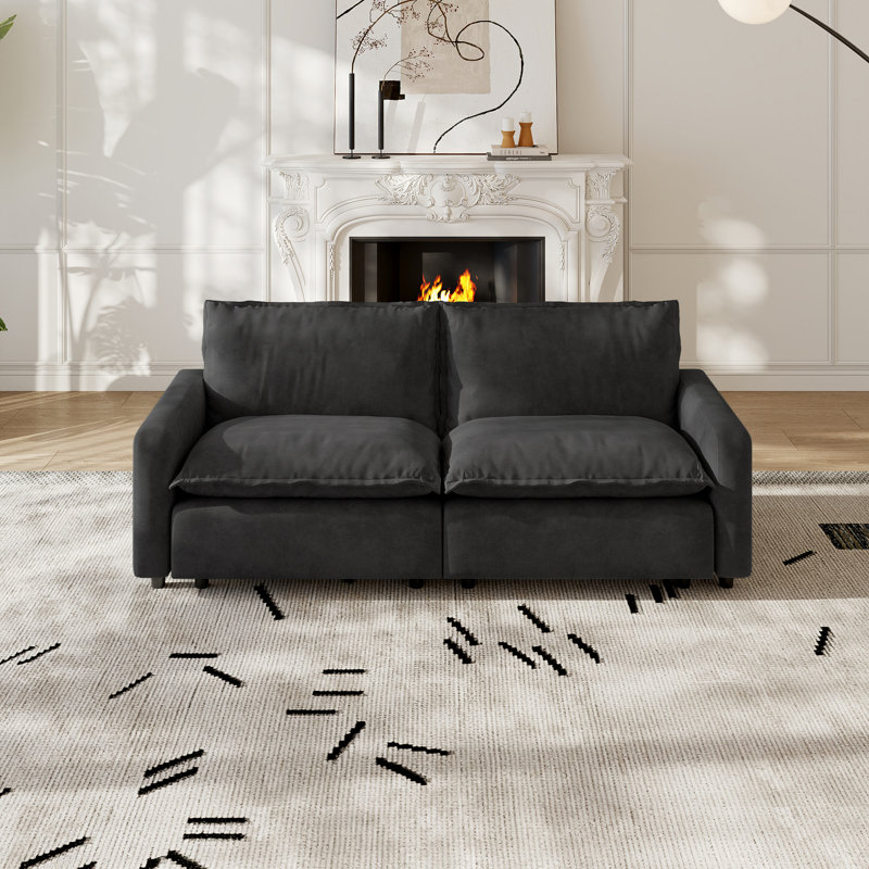 Canapé 2 pièces en tissu d'ameublement modulaire en lin pour petits espaces, Gris clair