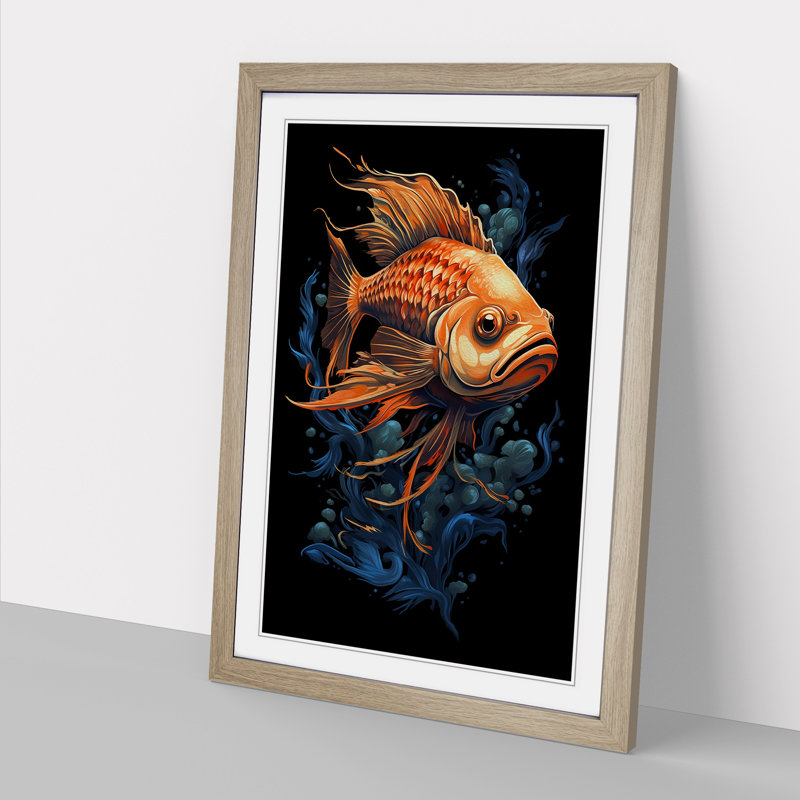 Fish Tachisme - Framed Print, Oak, 64cm H x 46cm W x 2cm D