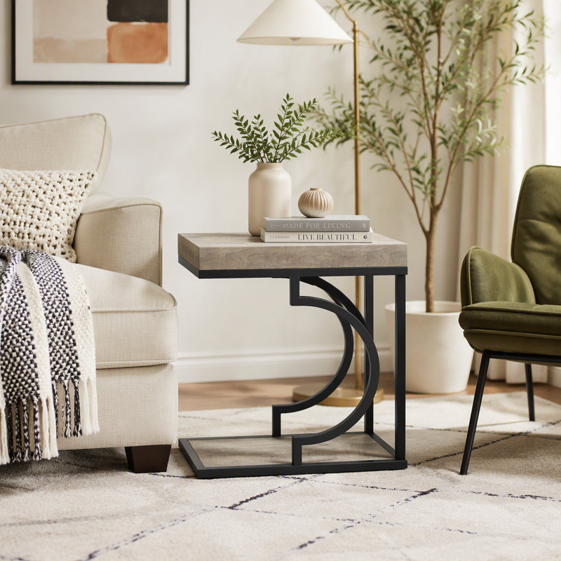 C Table, table de chevet moderne avec structure en métal, Gris
