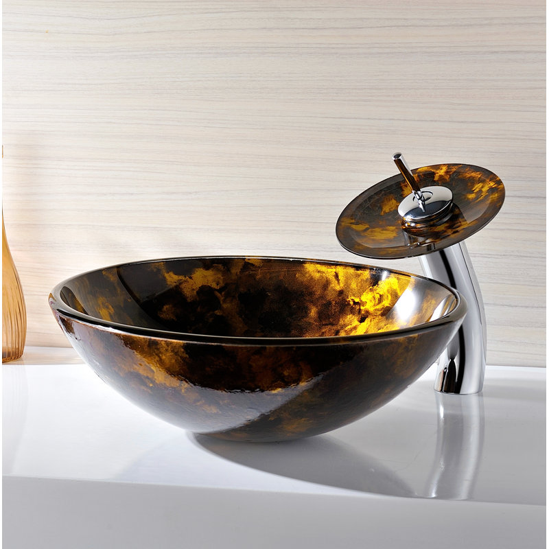 Lavabo de salle de bain à vasque circulaire en verre trempé ambre avec robinet Toa