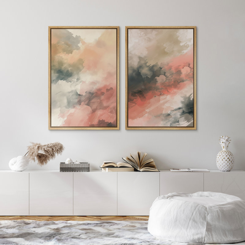 Coups de peinture abstraits, modernes et lumineux, grunge, vert, peinture encadrée, salon, Encadré naturel, H 36 po x l 48 po