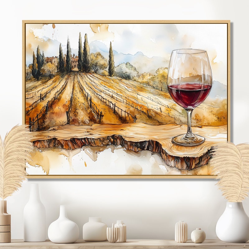 Whitnash - art mural Vineyard pour le salon, H 16 po x l 32 po, Impression encadrée flottante, Crème