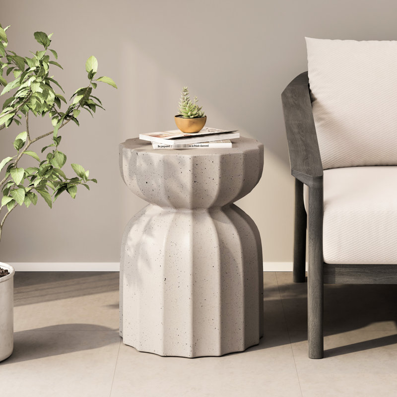 13" Modern Waterproof White 2Pc Cement Coffee And Side Table , For Patio, Garden, Backyard Living Room, No Assembly,, White