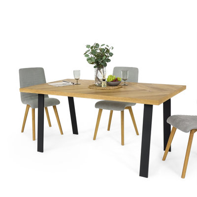 Oak Wood Dining Table With Steel Base