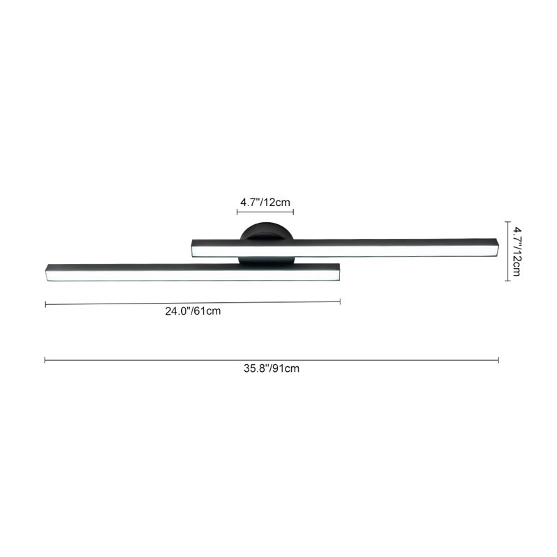 2 - Light Linear Minimalist Strip Led Semi Flush Mount, 6000K, 2.75" H x 35.8" W x 4.7" D