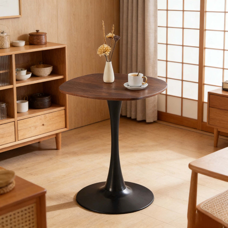 Table de salle à manger ronde 23,62 "à piédestal en noyer, petite table moderne en bois aggloméré pour 2 personnes, table d'appoint compacte pour petits espaces