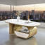Table basse ovale de luxe moderne, table basse de 47,24 po avec tiroir de rangement, plateau en faux marbre, table centrale en métal doré pour le salon-982543767