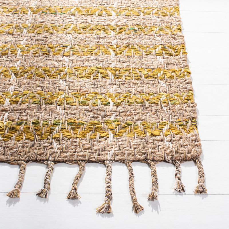 Handwoven Gold and Beige Striped Jute Rug, 3x5 Feet