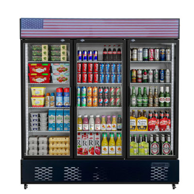 72 In. W 57 Cu. Ft. Commercial 3-Glass Swing Door Merchandiser Refrigerator Upright
