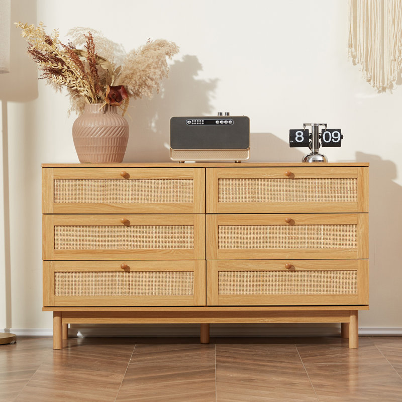 wicker dresser FRANK Modern Boho 6-Drawer with Natural Rattan Inlay & Slim Black Hardware sliding drawers with a rattan drawer front and solid wood handles The dresser also has ample amounts of space on top to really make it a statement piece in your room Overall size DIY Rattan Dresser Makeover |