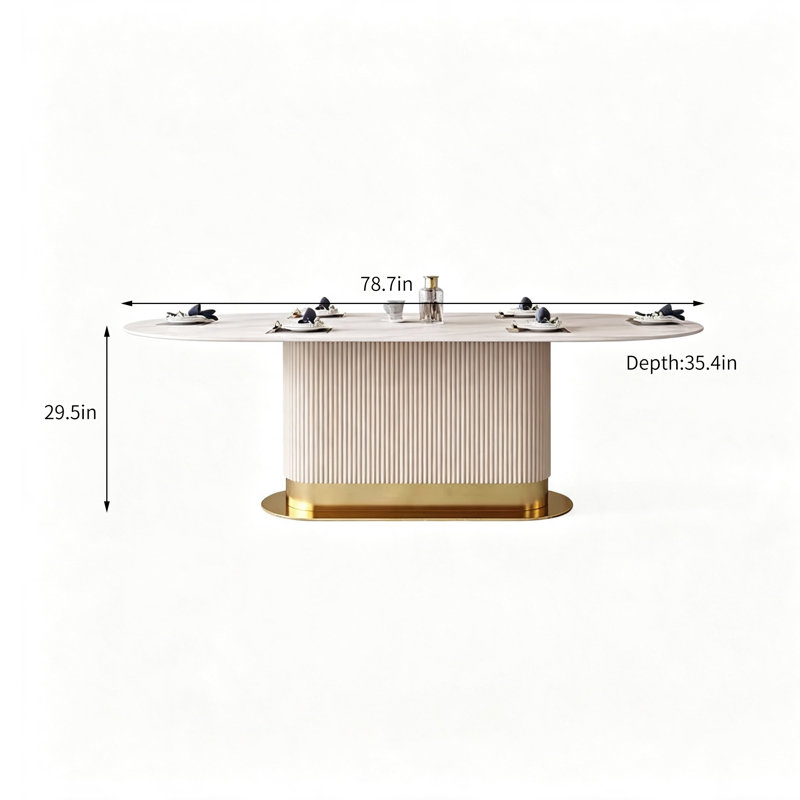 Luxueuse table à manger ovale en pierre., H 29,5 po x l 78,7 po x P 35,4 po