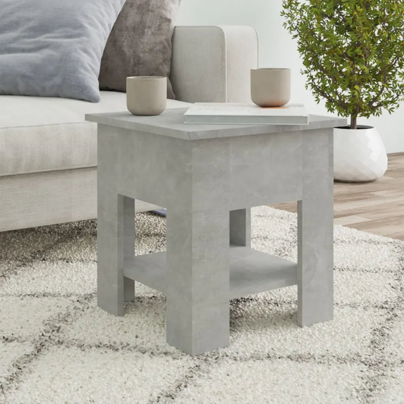 Glass End Table with Storage, Concrete gray, 15.7" x 15.7" x 16.5"