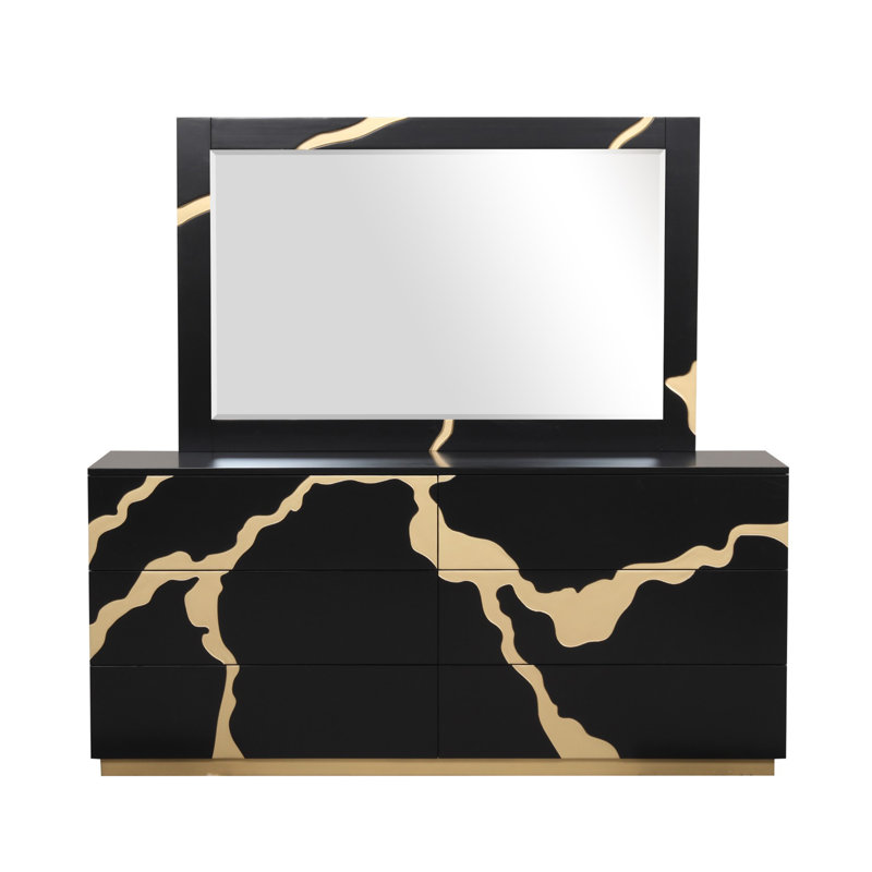 65.6" W Contemporary Dresser, Black/Gold