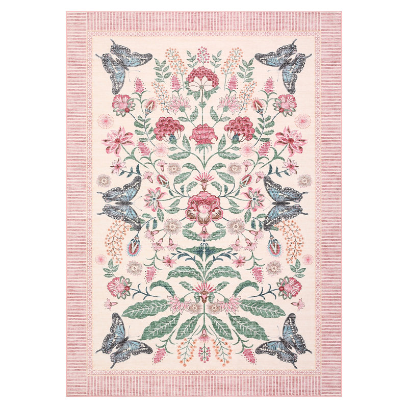 Area Rugs Washable Rug Non-Slip Rugs for Bedroom Bathroom Kitchen Stain-Resistant Rugs for Families Children, Pink