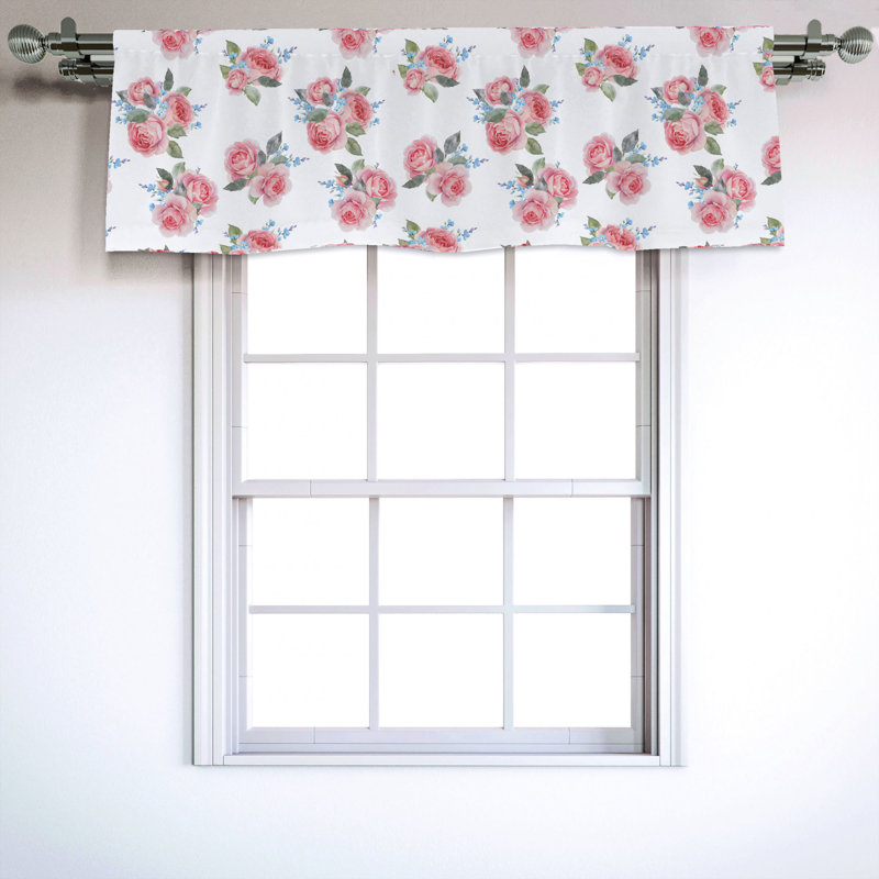 Floral Pale Pink and White Satin Rod Pocket Valance