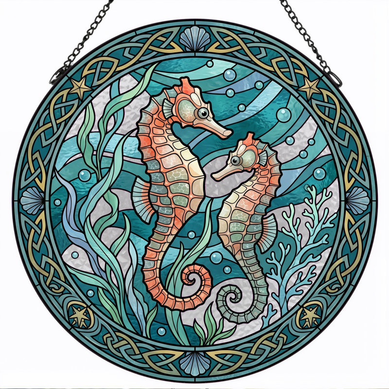 Panneau de vitrail Seahorse Design - 7,8 H, 7.8"H