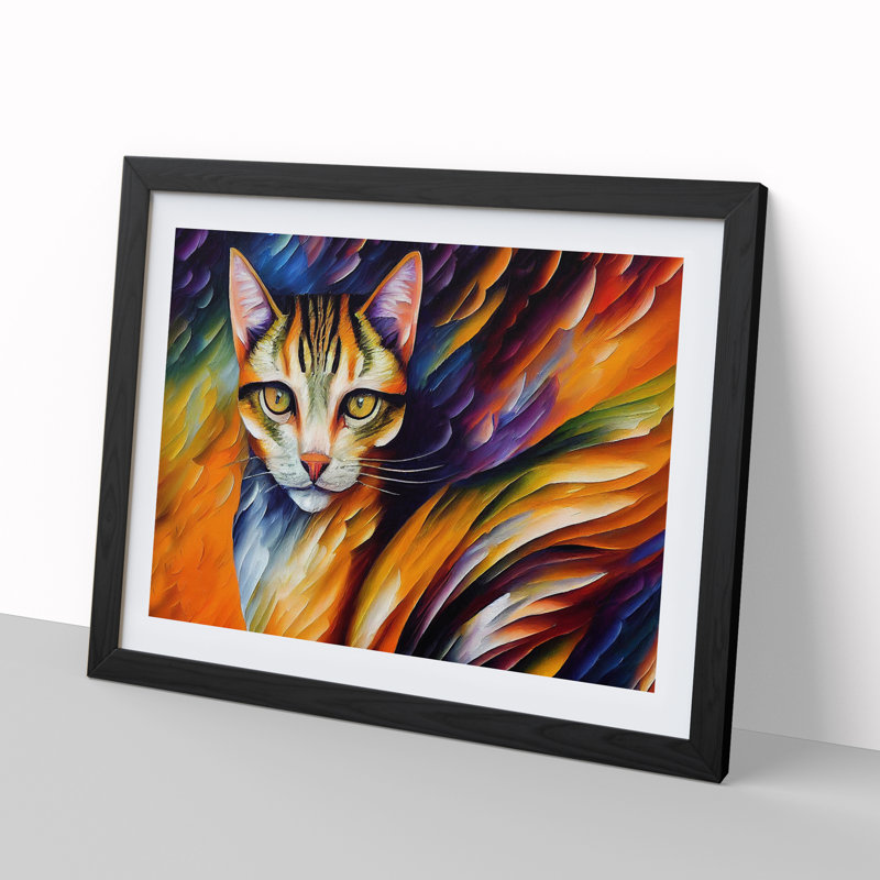Cat Painting Vol.6 Abstract - Single Picture Frame Print, 46cm H x 64cm W x 2cm D, Black