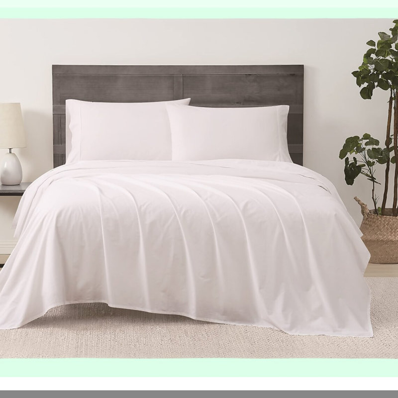 Luxury White Percale Bedding Bundle - 4 Piece Sheet & Pillowcase Set - Premium Solid Cotton - Hotel Quality Softness & Durability
