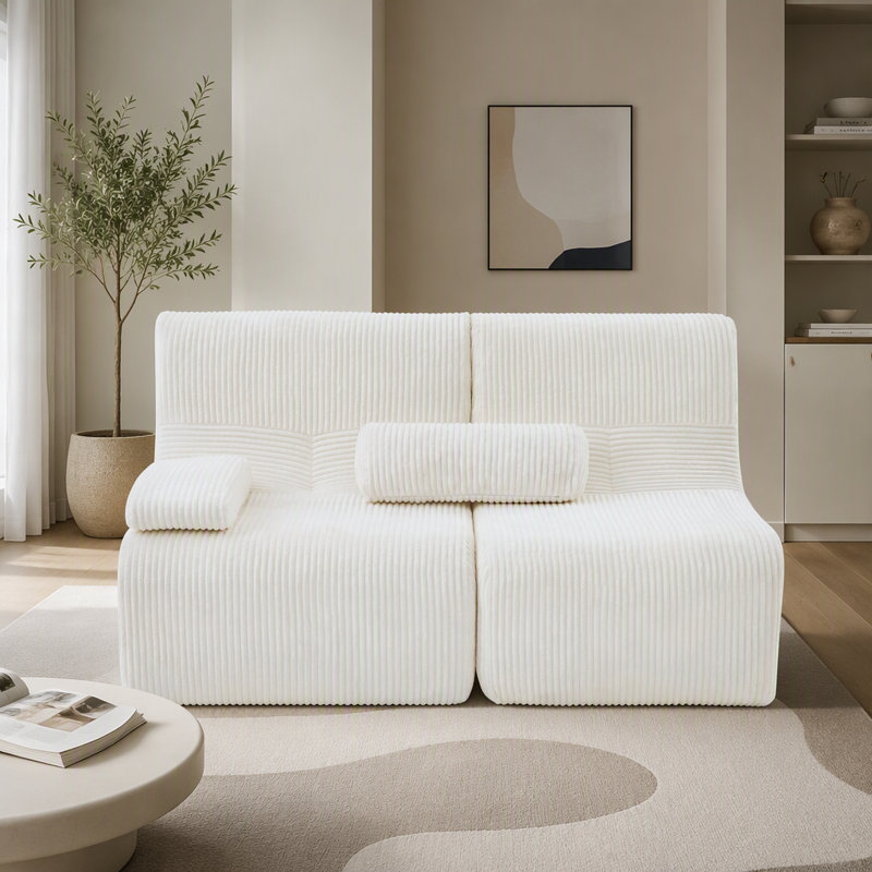 Canapé modulaire moderne 63,7 po, Velours côtelé beige