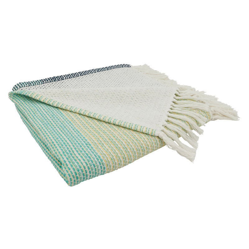 50"x60" Blue and White Cotton Color Block Throw Blanket