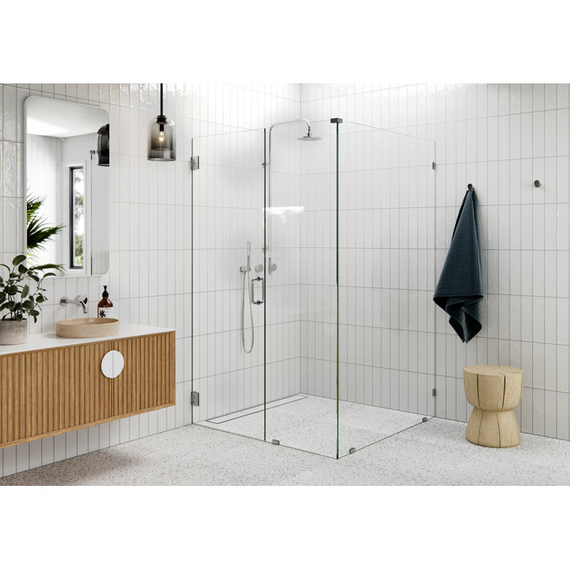 Illume 46 in. x 45.5 in. x 78 in. 90-degree Fully Frameless Wall Hinged Glass Shower Enclosure, Polished Chrome