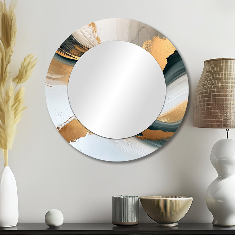 Silent Melody Of Golden Hard Edge Ink I - Hard Edge Painting Wall Mirror Art - Printed On Metal, 23" x 23"