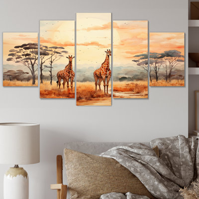Ensemble de 5 décorations murales paysage africain