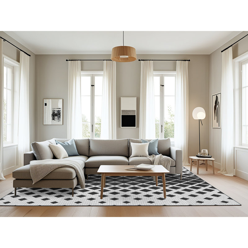 Tapis noir/gris à motifs, Rectangle 8 pi x 10 pi