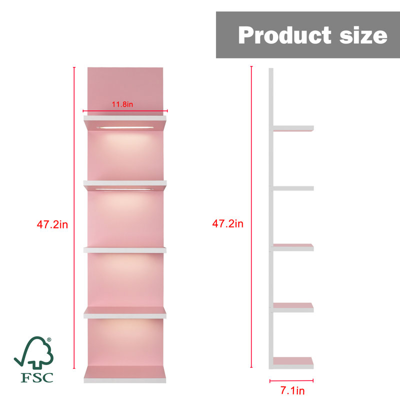 Deangelos 5 Tier Wall Shelf with Light, Pink