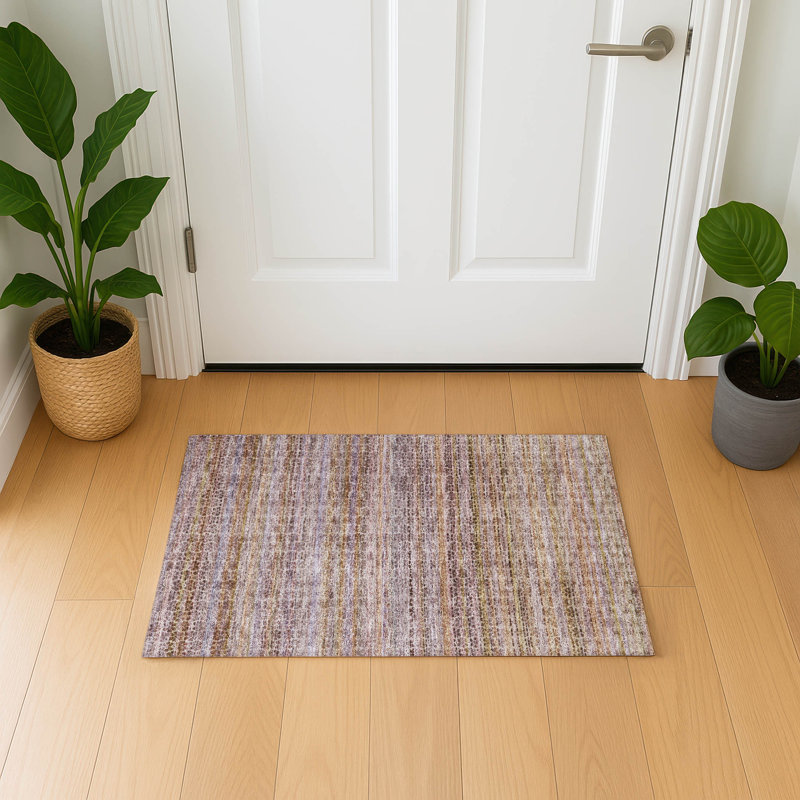 Premium Machine Washable Mayfield AMF2155 Striped Rug, Rectangle 1'8" x 2'6", Khaki