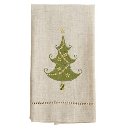 Serviette de noël brodée et point ajouré pour arbre de noël